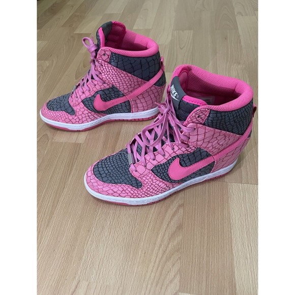 Nike Dunk Sky Hi High Wedge Heel Snake Print NIKEiD Womens Pink Shoe Size 7 - Picture 1 of 9